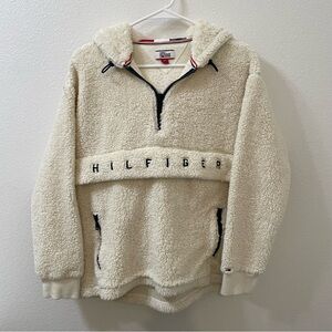 Tommy Hilfiger deep pile fuzzy hoodie jacket white small